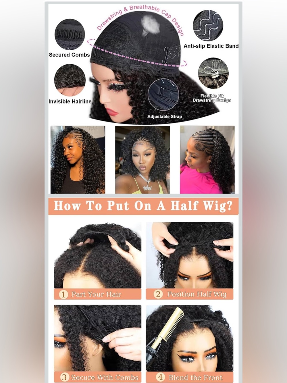 Half Wig Human Hair- Deep Wave - Picture 2 of 5